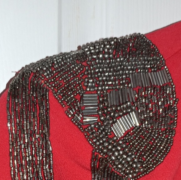 Military red dress w embellished shoulders - Picture 5 of 5